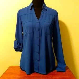 EXPRESS PORTOFINO SLIM FIT BLOUSE.  SMALL.  BLUE